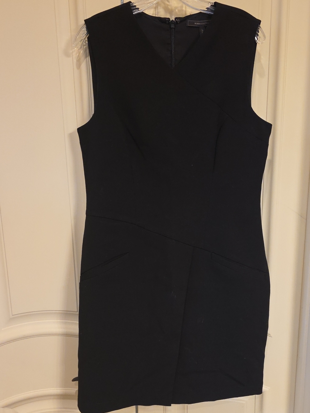 BCBGMaxAzria Black Sleeveless V-Neck Midi Sheath Dress